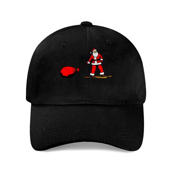 ZILE Santa Claus Pulling Sack on Skis Baseball Cap, Cotton Twill Dad Hat