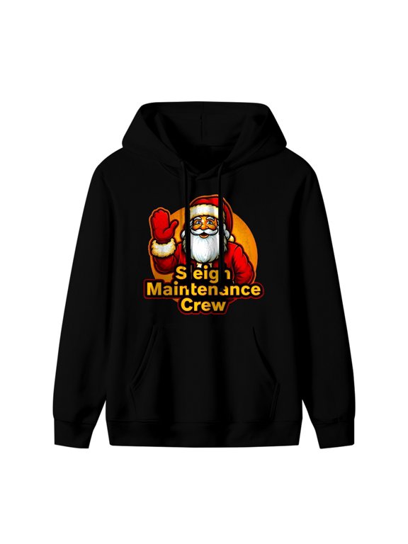 Santa Claus Waving Hello Graphic Hoodie, Black Unisex Pullover