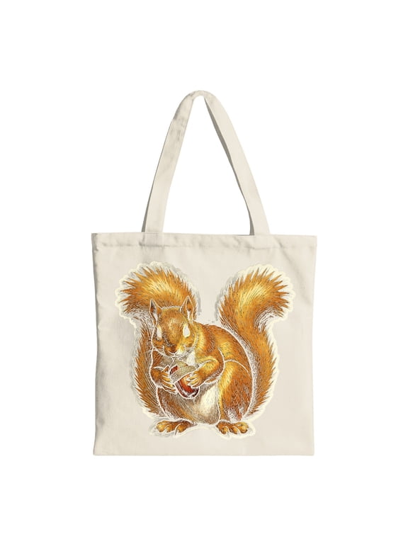 Squirrel Stuffing Acorns Thanksgiving Canvas Tote Bag, Beige, Reusable