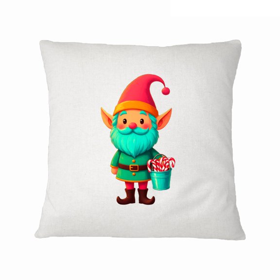 ZILE Teal Bearded Elf with Candy Cane Pail Double Sided Pillow Cover 18x18