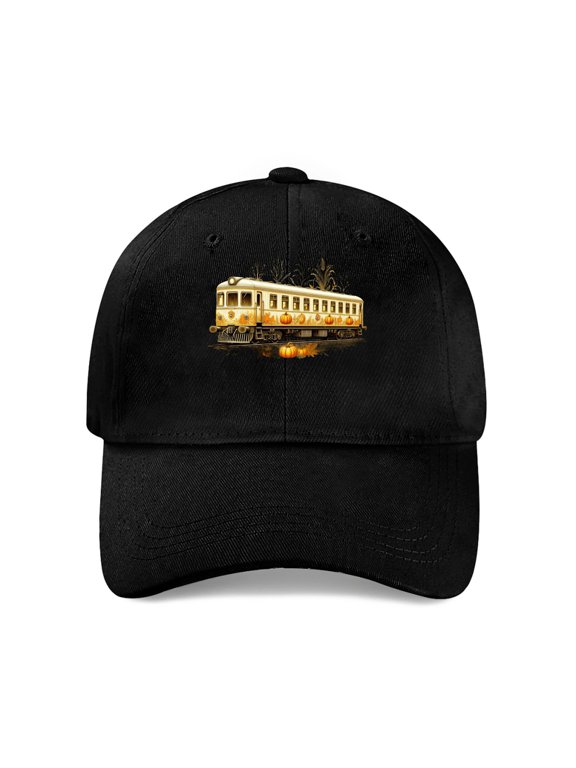 Vintage Train with Pumpkins Baseball Cap, Cotton Twill Dad Hat