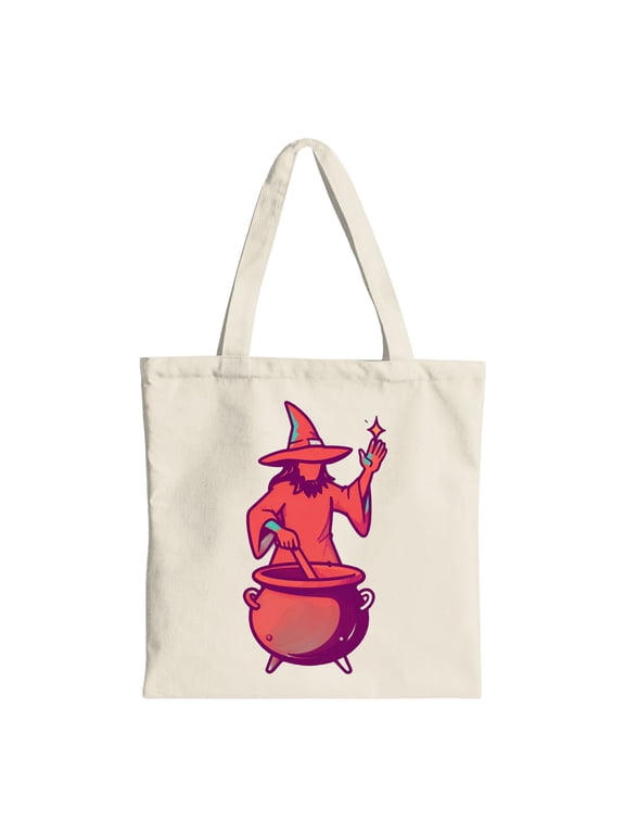 Witch Casting Spell Over Bubbling Cauldron Halloween Tote Bag