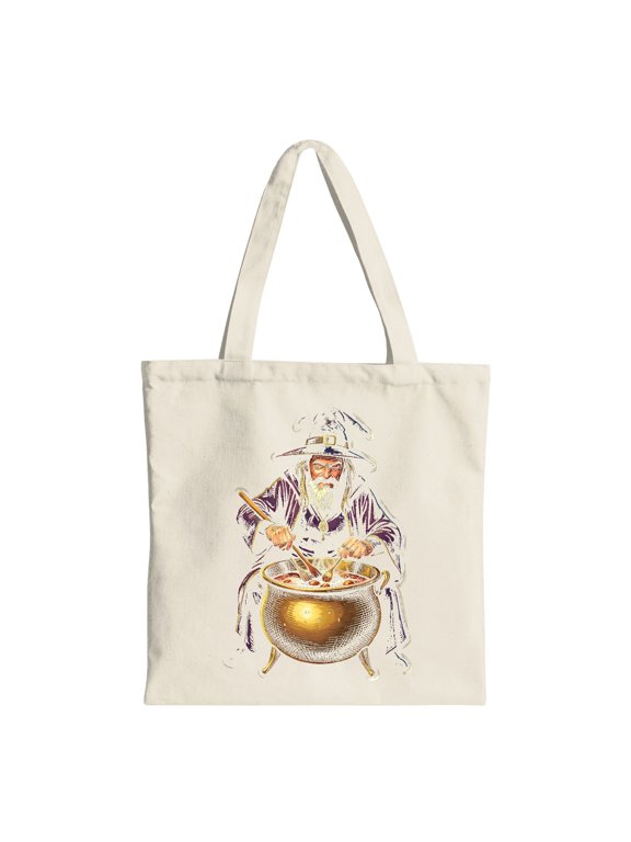 Wizard Cooking Potion Halloween Canvas Tote Bag, Beige, Reusable