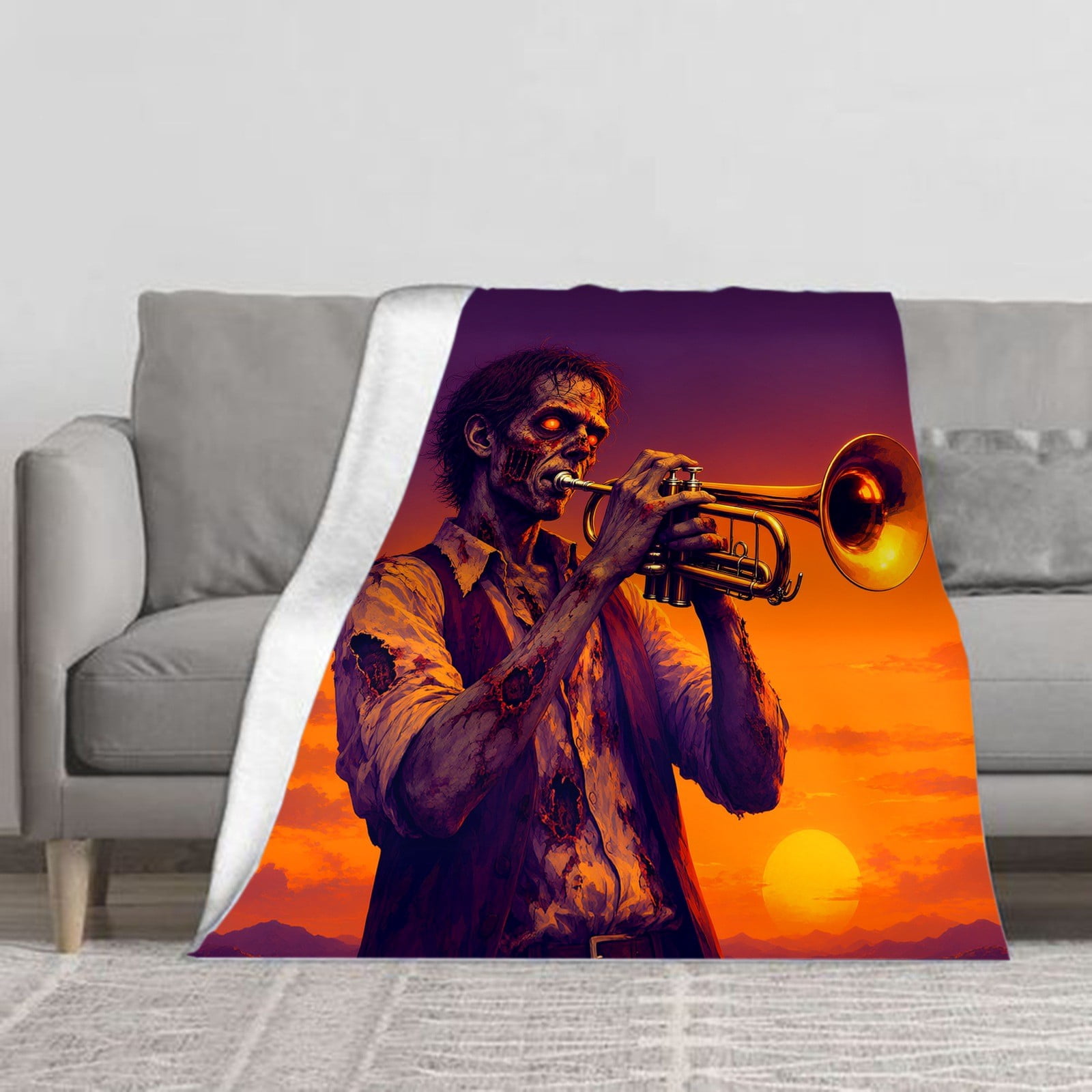 ZILE Zombie Trumpet Playing Halloween Flannel Fleece Throw Blanket ...