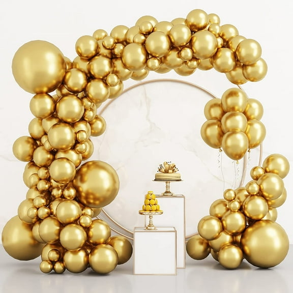 ZILEFSILK 114Pcs Metallic Gold Balloon Garland Arch Kit, Party Supply Set, Latex, 5/10/18 inch