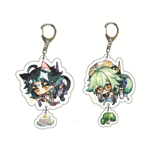 ZILEFSILK 2PCS Anime Game Genshin Impact Cute Sucrose Xiao Acrylic Figure Keychain Set Cosplay Vision Key Chain Merch(40)