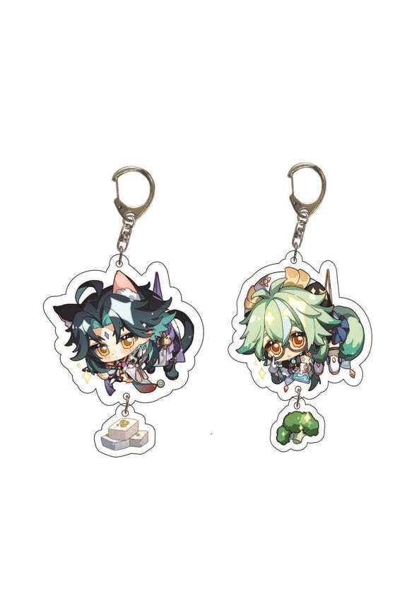 2PCS Anime Game Genshin Impact Cute Sucrose Xiao Acrylic Figure Keychain Set Cosplay Vision Key Chain Merch(40)