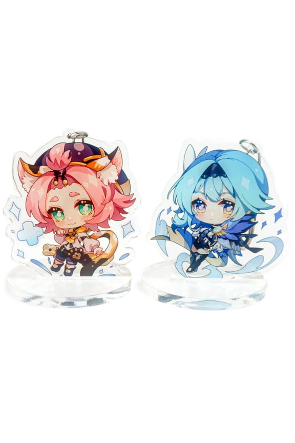 2PCS Cute Anime Game Genshin Impact Acrylic Figure Diona Eula Keychain Set Vision Cosplay Merch Key Chain(13)