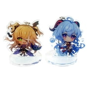 ZILEFSILK 2PCS Cute Anime Game Genshin Impact Acrylic Figure Fischl Ganyu Keychain Set Vision Cosplay Merch Key Chain14