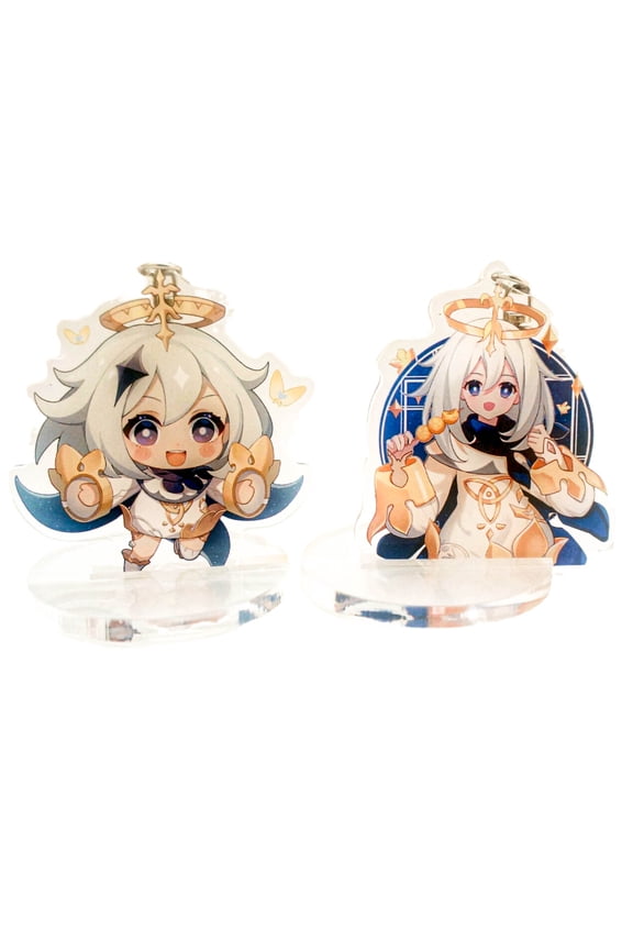 2PCS Cute Anime Game Genshin Impact Acrylic Figure Paimon Keychain Set Vision Cosplay Merch Key Chain(105)