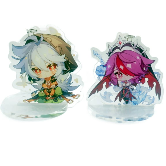 ZILEFSILK 2PCS Cute Anime Game Genshin Impact Acrylic Figure Razor Rosaria Keychain Set Vision Cosplay Merch Key Chain(23)