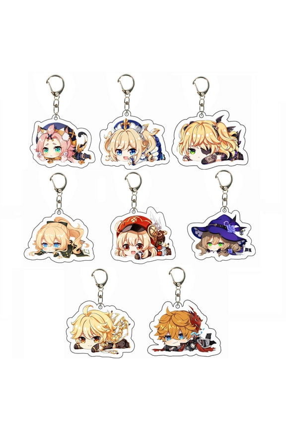8PCS Cute Anime Game Genshin Impact Acrylic Figure Keychain Set Vision Cosplay Merch For Women(56)