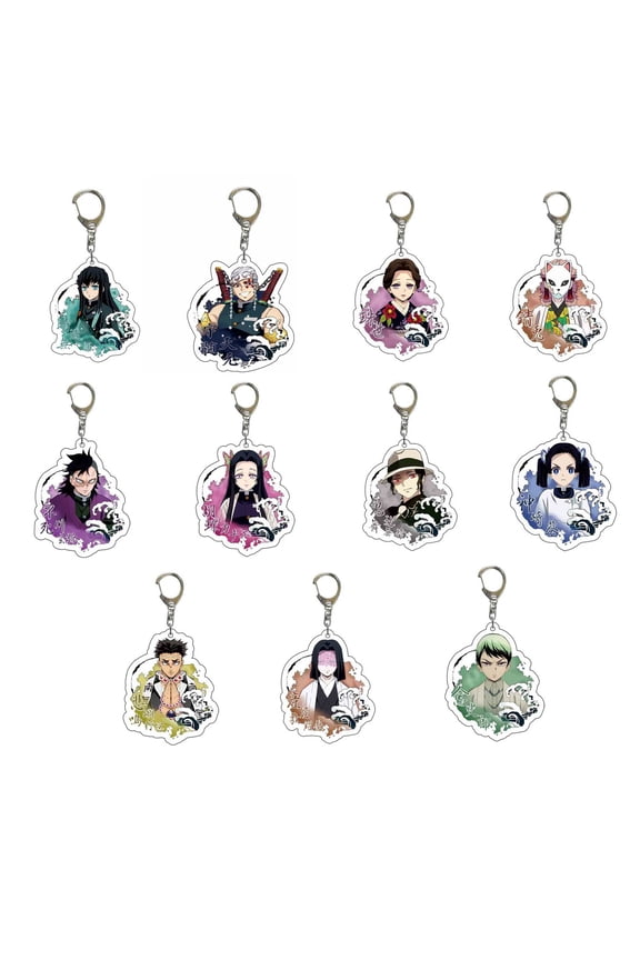 Anime Demon Slayer Kimetsu No Yaiba Acrylic Figure Keychain Set Vision Stand Merch Personalized Key Chain