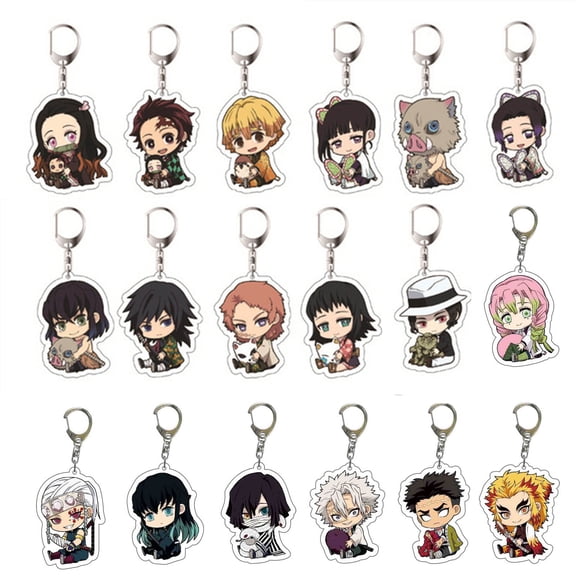 ZILEFSILK Anime Demon Slayer Kimetsu No Yaiba Acrylic Figure Keychain Set Vision Stand Merch Personalized Key Chain