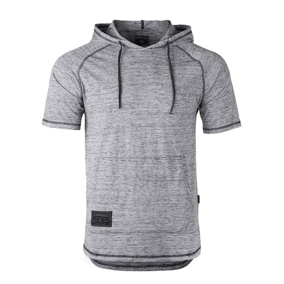 ZIMEGO Men's Color Block Short Sleeve Pullover Pocket Hiphop Thin Hoodie Shirt