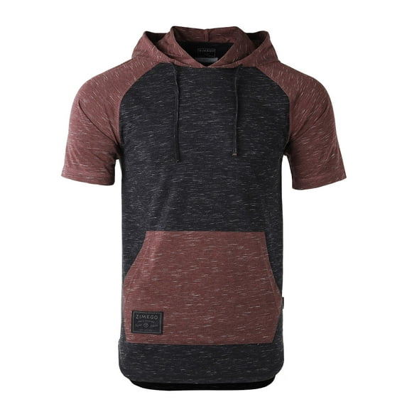 ZIMEGO Men's Color Block Short Sleeve Pullover Pocket Hiphop Thin Hoodie Shirt