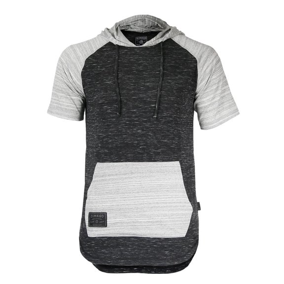 ZIMEGO Men's Color Block Short Sleeve Pullover Pocket Hiphop Thin Hoodie Shirt