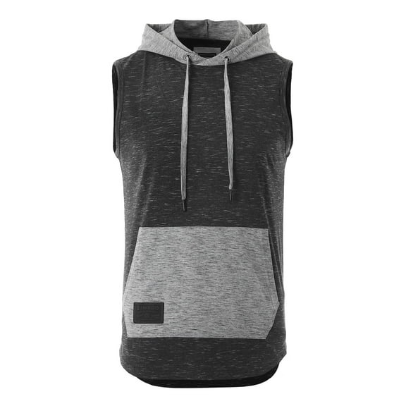 ZIMEGO Men's Color Block Sleeveless Workout Hoodie Pullover Kangaroo Pocket Hiphop Hipster Thin Shirts