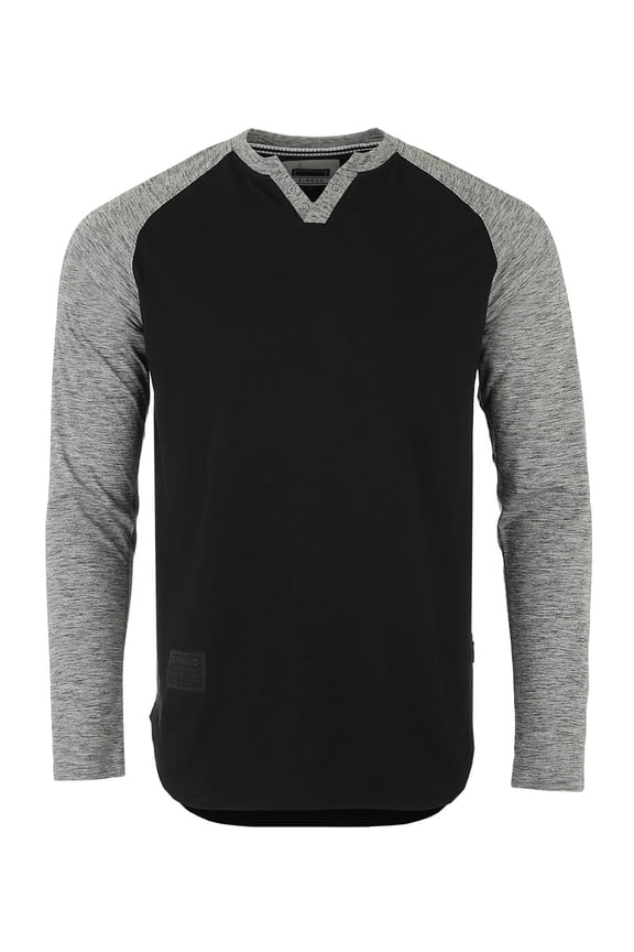 Men’s Contrast Long Sleeve Notch V-Neck Fashion Baseball Raglan Henley
