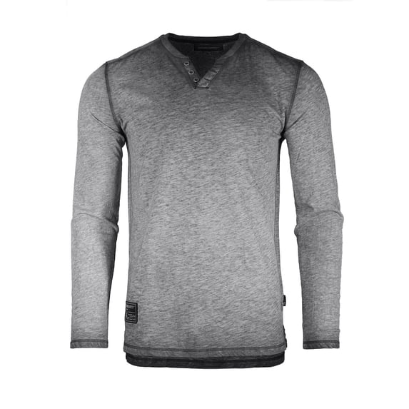 ZIMEGO Men's Garment Color Dyed Vintage Wash Long Sleeve V Neck Athletic Fit Henley