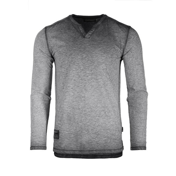 ZIMEGO Men's Garment Color Dyed Vintage Wash Long Sleeve V Neck Athletic Fit Henley