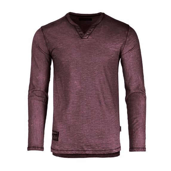 ZIMEGO Men's Garment Color Dyed Vintage Wash Long Sleeve V Neck Athletic Fit Henley