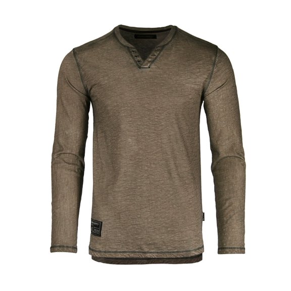 ZIMEGO Men's Garment Color Dyed Vintage Wash Long Sleeve V Neck Athletic Fit Henley