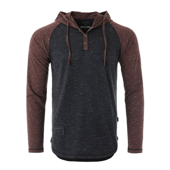 ZIMEGO Men's Long Sleeve Color Block Hooded Henley shirt - Athletic Baseball Sports Raglan Style Casual Hoodie