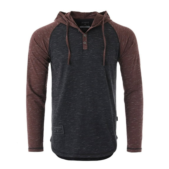 ZIMEGO Men's Long Sleeve Color Block Hooded Henley shirt - Athletic Baseball Sports Raglan Style Casual Hoodie