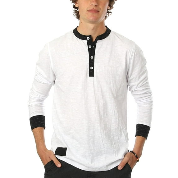 ZIMEGO Men's Long Sleeve Contrast Button Placket Neck Cuffs Casual Henley Shirts
