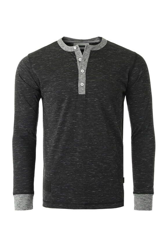 Men's Long Sleeve Contrast Button Placket Neck Cuffs Casual Henley Shirts