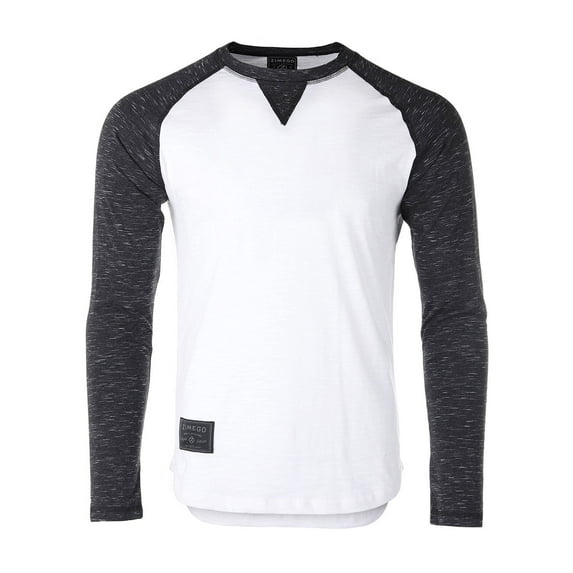 ZIMEGO Men’s Long Sleeve Crew Neck Color Block Baseball T-Shirt - Athletic Fit Fashion Basic Essential Shirts with Curved Bottom Hem