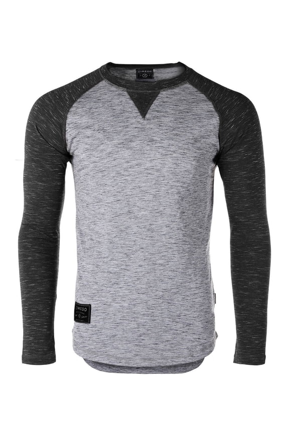 Men’s Long Sleeve Crew Neck Color Block Baseball T-Shirt - Athletic Fit Fashion Basic Essential Shirts with Curved Bottom Hem