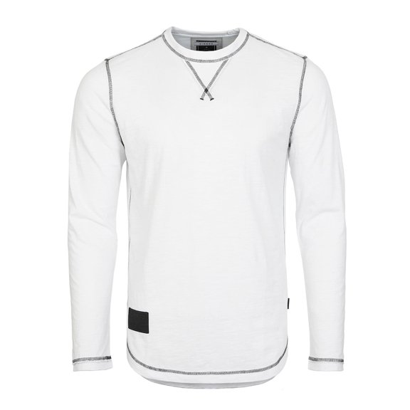 ZIMEGO Men's Long Sleeve Crew Neck Color Dye Washed Vintage Curved Hem T-Shirts