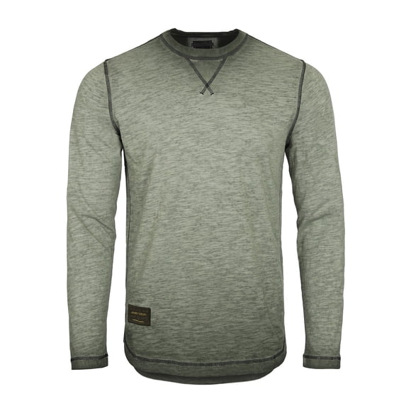 ZIMEGO Men's Long Sleeve Crew Neck Color Dye Washed Vintage Curved Hem T-Shirts