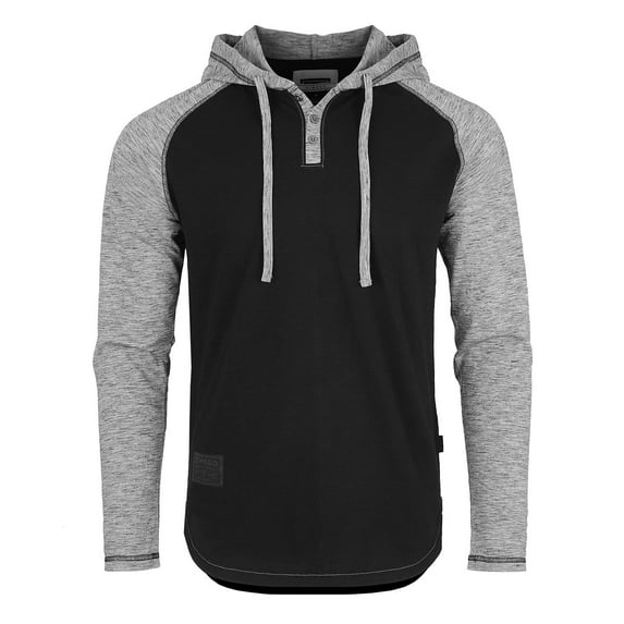 ZIMEGO Men's Long Sleeve Raglan Henley Hoodie Round Bottom Semi Longline T-Shirt