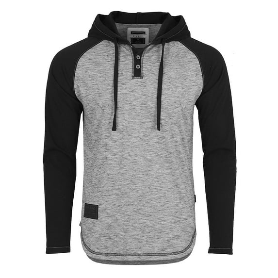 ZIMEGO Men's Long Sleeve Raglan Henley Hoodie Round Bottom Semi Longline T-Shirt