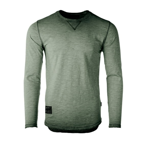 ZIMEGO Men's Long Sleeve Vintage Garment Oil Wash Color Dyed Crew Neck Hip Hop Hipster Camo T-Shirt