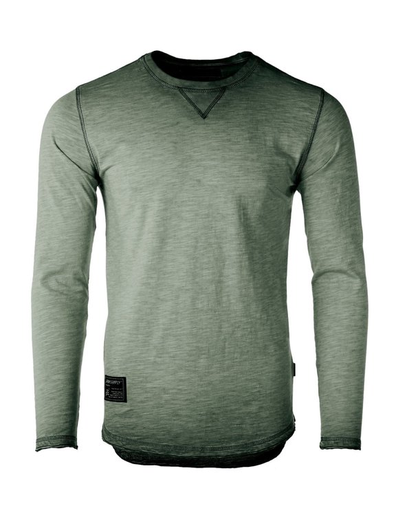 Men's Long Sleeve Vintage Garment Oil Wash Color Dyed Crew Neck Hip Hop Hipster Camo T-Shirt