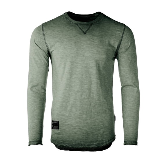 ZIMEGO Men's Long Sleeve Vintage Garment Oil Wash Color Dyed Crew Neck Hip Hop Hipster Camo T-Shirt