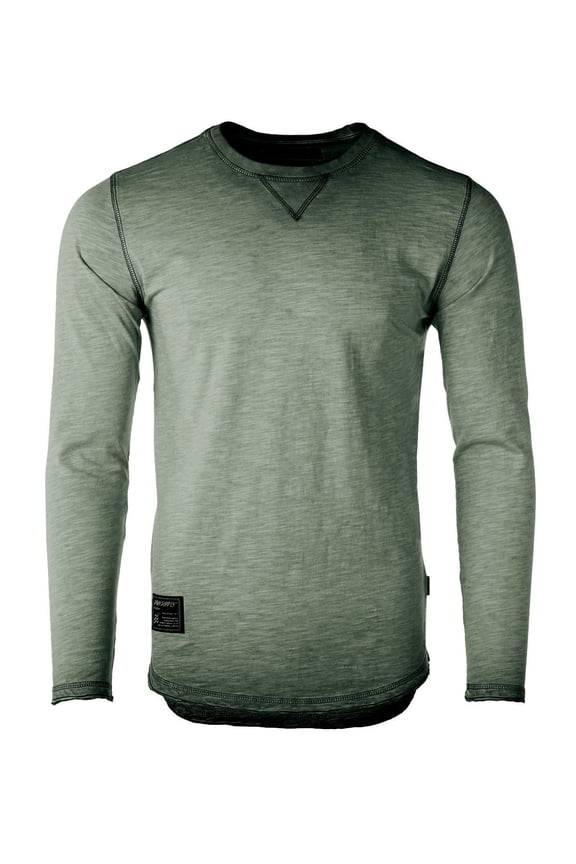 Men's Long Sleeve Vintage Garment Oil Wash Color Dyed Crew Neck Hip Hop Hipster Camo T-Shirt