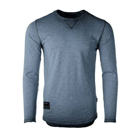 ZIMEGO Men's Long Sleeve Vintage Garment Oil Wash Color Dyed Crew Neck Hip Hop Hipster Camo T-Shirt