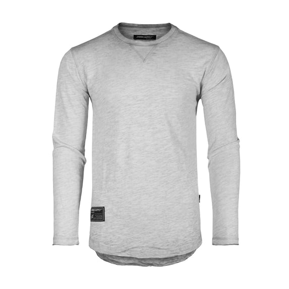 ZIMEGO Men's Long Sleeve Vintage Garment Oil Wash Color Dyed Crew Neck Hip Hop Hipster T-Shirt with Curved Hemline