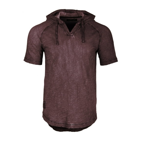 ZIMEGO Men's Short Sleeve Hoodie - Vintage Color Dyed Pullover Hooded Henley Shirt