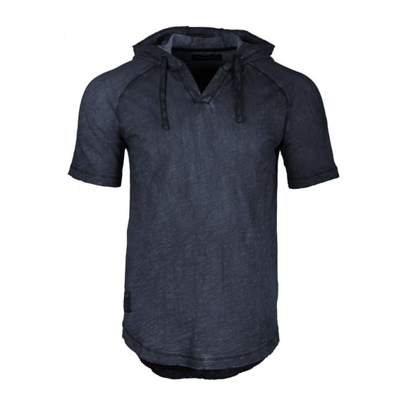 ZIMEGO Men's Short Sleeve Hoodie - Vintage Color Dyed Pullover Hooded Henley Shirt