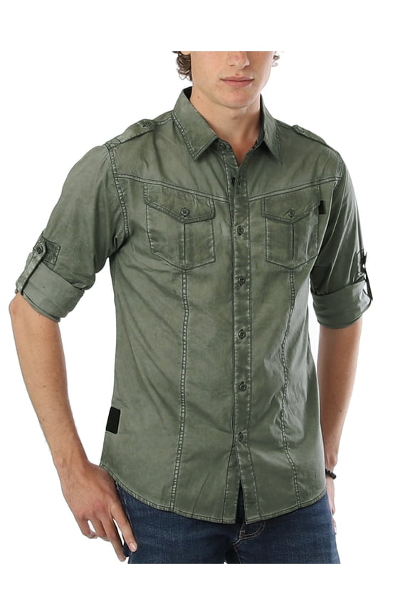 Men's Stretch Flex Slim Color Washed Vintage Rugged Fashion Button Shirts