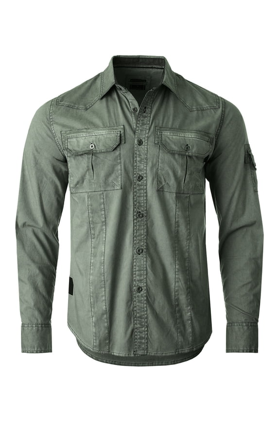 Men's Stretch Flex Slim Color Washed Vintage Rugged Fashion Button Shirts