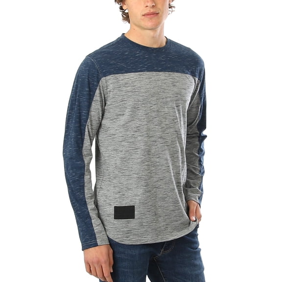 ZIMEGO Men's Twofer Color Block Long Sleeve Curved Hemline Athletic Hiphop Shirt