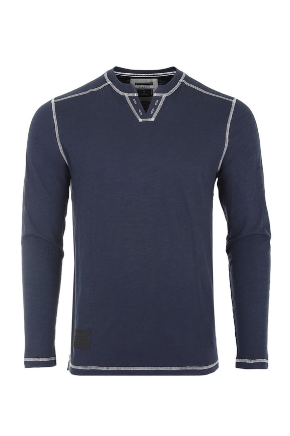 Men's Vintage Wash Color Dyed Long Sleeve V-Neck Henley Slim Casual Shirt