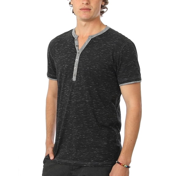 ZIMEGO Mens Short Sleeve Henley – Casual Button T Shirts for Men, Black, Large